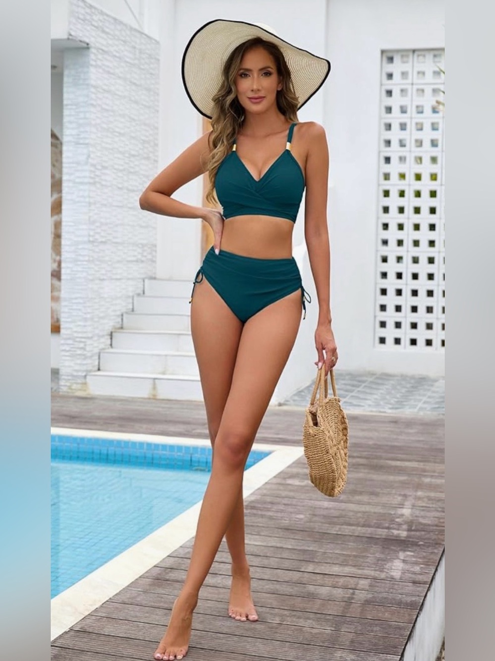 Blooming Jelly High Waisted Bikini Set Drawstring Swimsuit